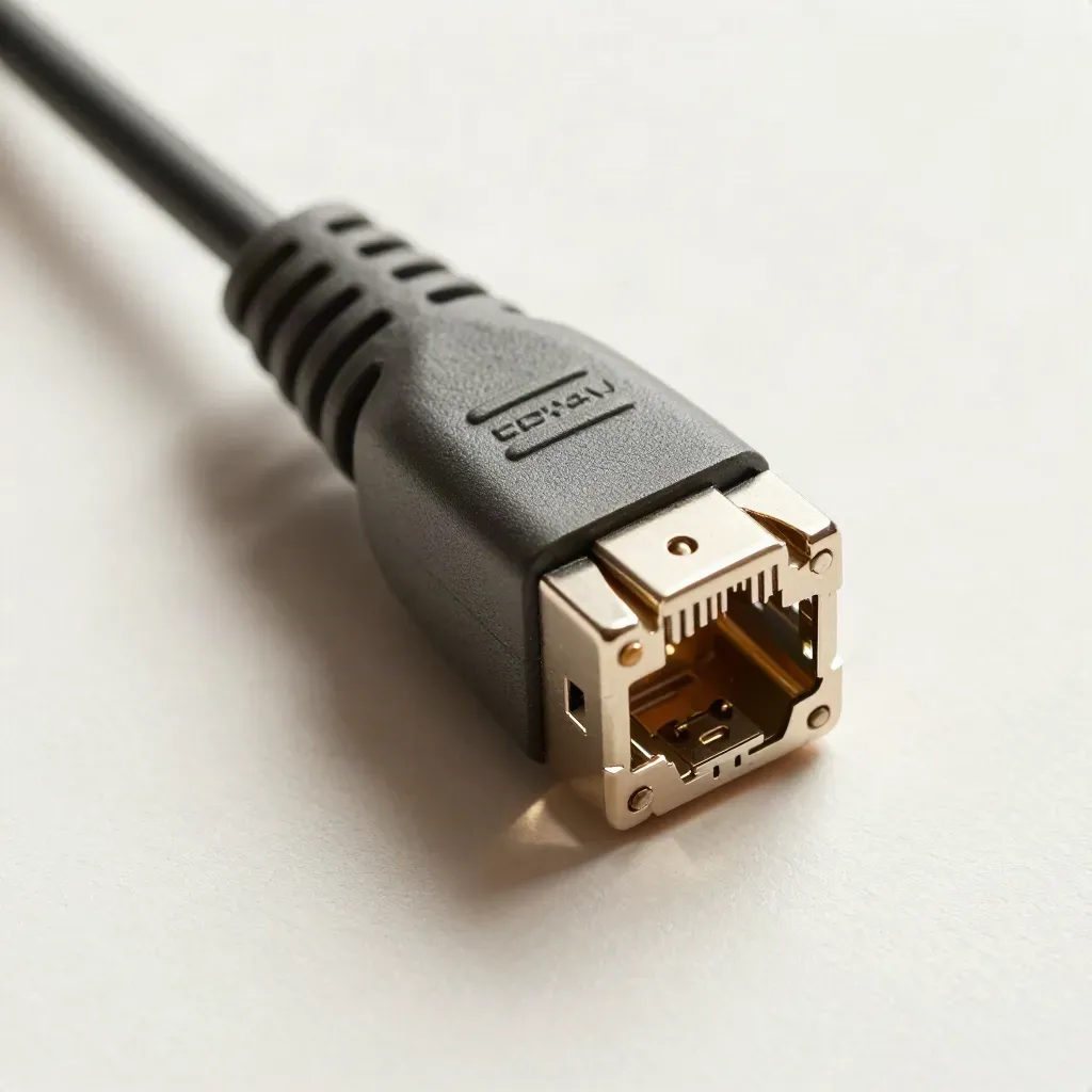 Makro RJ45 spojky, dvou kabelových klipsů a konce ethernetového kabelu na tmavém kameni.
